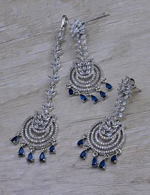 Blue stone embellished cz earrings tikka set 216ed726 1