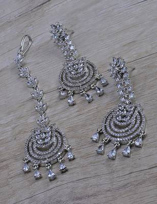 White stone embellished cz earrings tikka set 216ed728 1