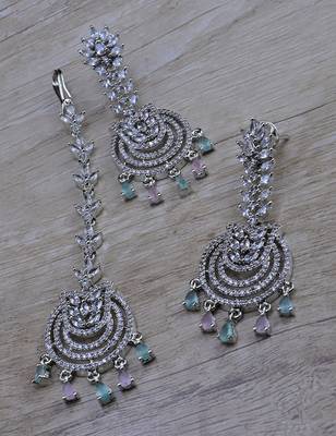Multi stone embellished cz earrings tikka set 216ed729 1