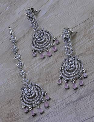 Pink stone embellished cz earrings tikka set 216ed730 1