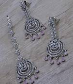 Pink stone embellished cz earrings tikka set 216ed730