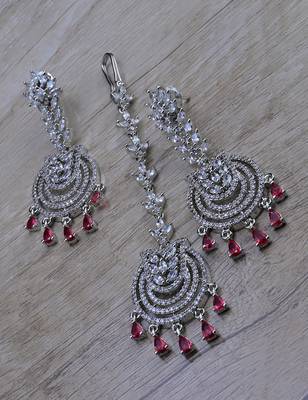 Hydro ruby stone embellished cz earrings tikka set 216ed731 1
