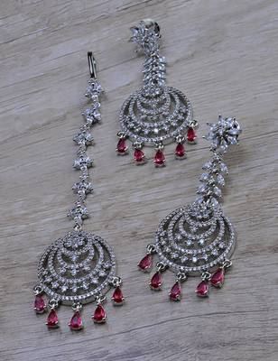 Hydro ruby stone embellished cz earrings tikka set 216ed732 1