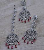 Hydro ruby stone embellished cz earrings tikka set 216ed732