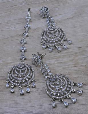 White stone embellished cz earrings tikka set 216ed733 1
