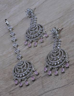Pink stone embellished cz earrings tikka set 216ed734 1