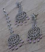 Pink stone embellished cz earrings tikka set 216ed734