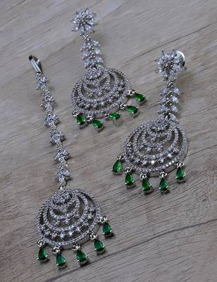 Green stone embellished cz earrings tikka set 216ed735 1