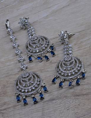 Blue stone embellished cz earrings tikka set 216ed736 1