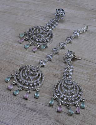 Multi stone embellished cz earrings tikka set 216ed737 1