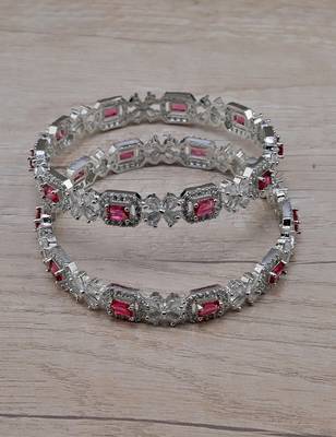 Rhodium plated ruby stone embellished cz bangles bd685 1