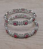 Rhodium plated ruby stone embellished cz bangles bd685