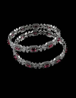 Rhodium plated ruby stone embellished cz bangles bd685 2