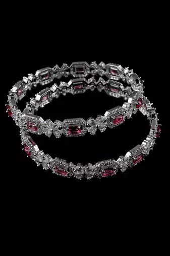 Rhodium plated ruby stone embellished cz bangles bd685