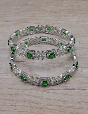 Rhodium plated green stone embellished cz bangles bd686 1