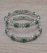 Rhodium plated green stone embellished cz bangles bd686