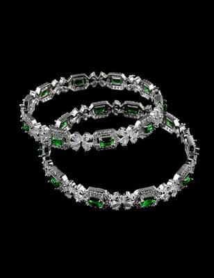 Rhodium plated green stone embellished cz bangles bd686 3