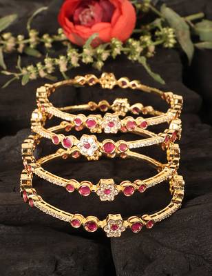 Gold Plated Brass American Diamond Studded Bangles 2