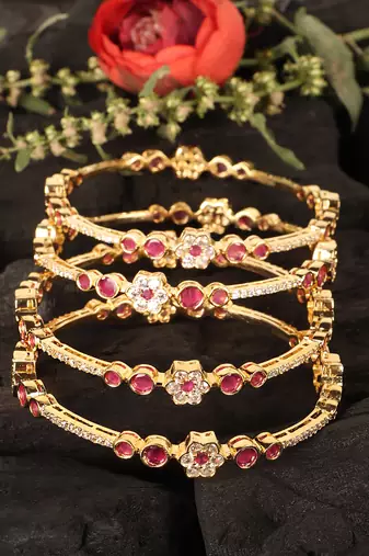 Gold Plated Brass American Diamond Studded Bangles