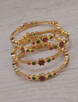 Gold plated ruby emerald embellished cz bangles bd688 1