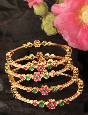 Gold plated ruby emerald embellished cz bangles bd688 2