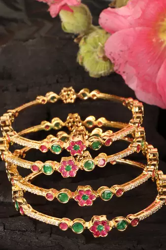 Gold plated ruby emerald embellished cz bangles bd688