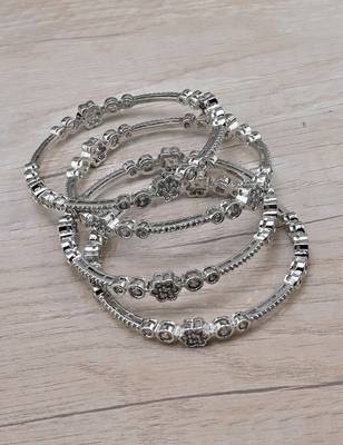 Rhodium plated silver colored cz bangles bd690 1