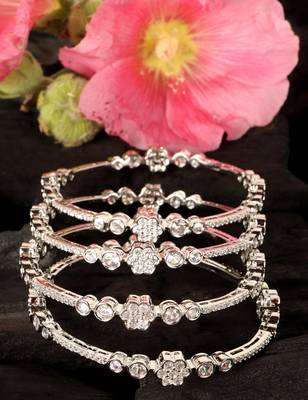 Rhodium plated silver colored cz bangles bd690 2