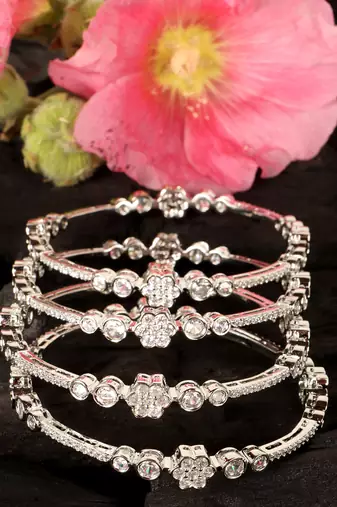 Rhodium plated silver colored cz bangles bd690