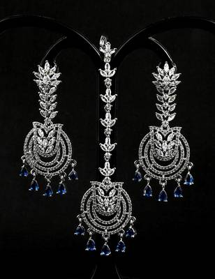 Blue stone embellished cz earrings tikka set 216ed726 3