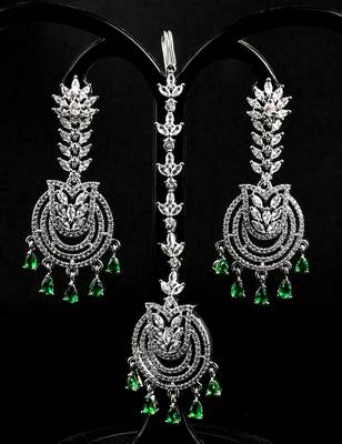 Green stone embellished cz earrings tikka set 216ed727 3