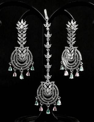 Multi stone embellished cz earrings tikka set 216ed729 3