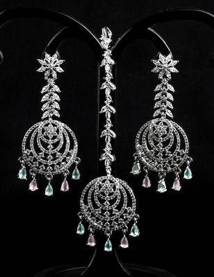 Multi stone embellished cz earrings tikka set 216ed737 2