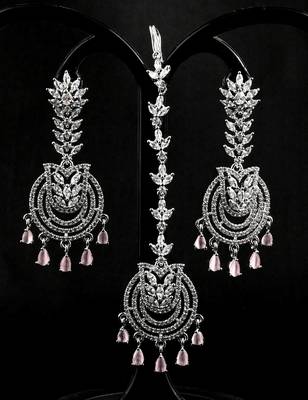 Pink stone embellished cz earrings tikka set 216ed730 3