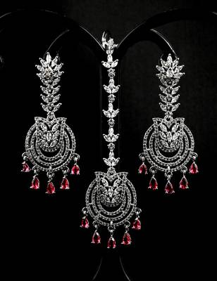 Hydro ruby stone embellished cz earrings tikka set 216ed731 3
