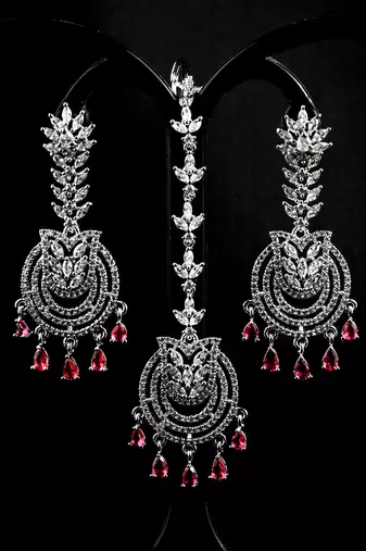 Hydro ruby stone embellished cz earrings tikka set 216ed731