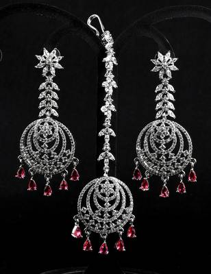 Hydro ruby stone embellished cz earrings tikka set 216ed732 2