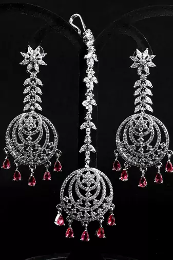 Hydro ruby stone embellished cz earrings tikka set 216ed732