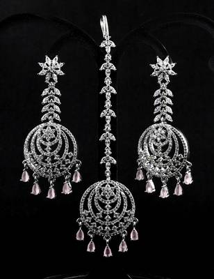 Pink stone embellished cz earrings tikka set 216ed734 2