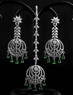 Green stone embellished cz earrings tikka set 216ed735 2