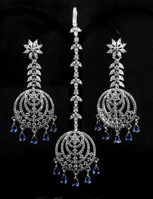 Blue stone embellished cz earrings tikka set 216ed736 2