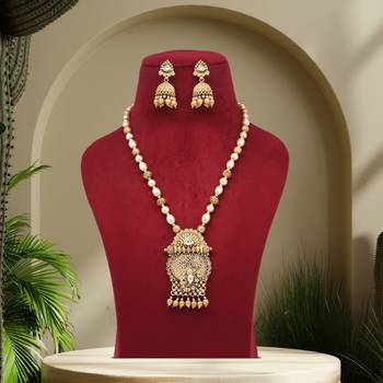 Gold color long matte gold temple necklace set 1