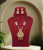 Maroon & green color long matte gold temple necklace set
