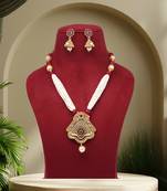 Maroon color long matte gold temple necklace set