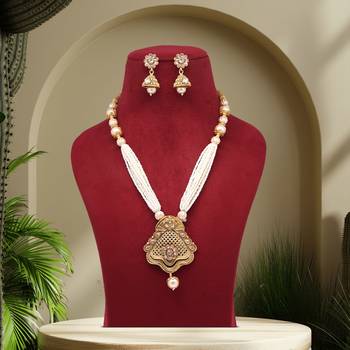 Gold color long matte gold temple necklace set 1