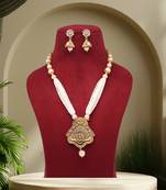 Gold color long matte gold temple necklace set