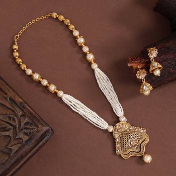 Gold color long matte gold temple necklace set 2