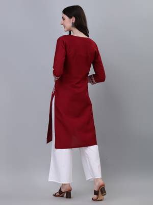 Modestouze Attires Women's Printed Knee Length Rayon Kurti (Maroon) (MAK33) 2