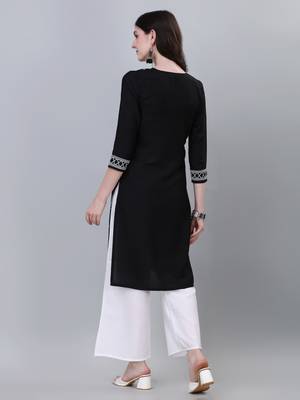 Modestouze Attires Women's Knee Length Printed Rayo Kurti (Black) (MAK33) 2