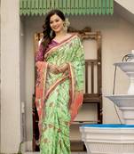 LIGHT GREEN BEAUTIFUL BANARSI  SILK SAREE 